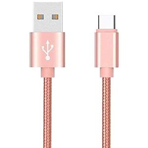 3 stuks kabel metaal nylon type C voor Huawei Mate 20 Pro smartphone Android oplader aansluiting (roze)