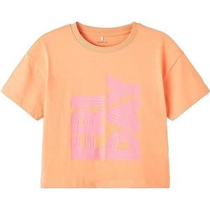 NAME IT Nkfbalone Ss Top Box T-shirt met korte mouwen voor meisjes, Oranje chiffon