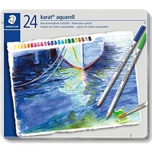 Staedtler Karat Aquarell, professionele aquarelkleurpotloden, hoge kleurmengbaarheid, metalen doos met 24 bijpassende potloden, 125 M24