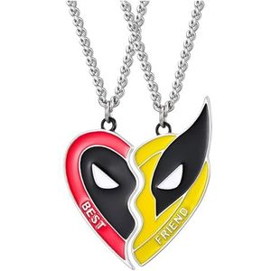 ZKZFCAI Set van 2 klassieke Deadpool Wolverine Best Friends vriendschapskettingen met halve hanger, modesieraden, cadeau voor beste vrienden, metaal, Metaal