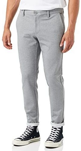 ONLY & SONS Gestreepte Tapered Fit Broek ONSMARK Light Grey Melange