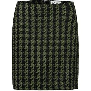 ICHI IHKATE Houndstooth SK Mini jupe pour femme 59% polyester, 39% viscose, 2% élasthanne Coupe droite, Parrot Green Houndstooth (202720), M
