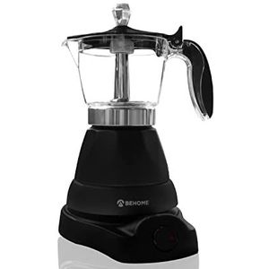 BEHOME Elektrisch koffiezetapparaat met 3 kopjes, elektrisch koffiezetapparaat met 1 kopje verloopstuk, automatische uitschakeling en houdt koffie 30 minuten warm, 360 graden draaibare basis, zwart