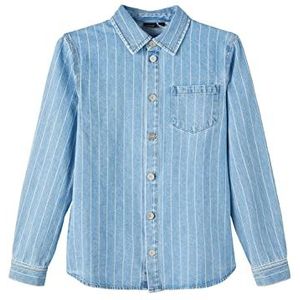NAME IT Nlmpinizza Dnm Overhemd voor jongens, Lichtblauwe jeansstof / strepen: pintripes