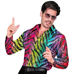 Widmann - Party Fashion overhemd met pailletten voor heren, regenboog, tijgerpatroon, disco fever, drummer, herenhemd