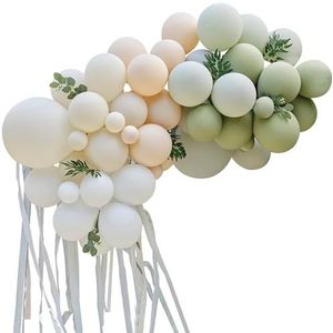 Ginger Ray Botanische ballonnenboogset, taupe, perzik en salie met eucalyptus, saliebladeren en slingers, 70 stuks, groen, wit