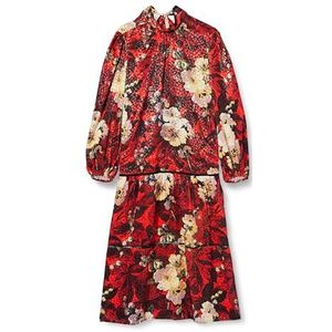 Hope & Ivy Hope & Ivy De Liesbeth Satijnen midi-jurk met opstaande kraag en mouwen rode jas voor speciale gelegenheden dames, Rood