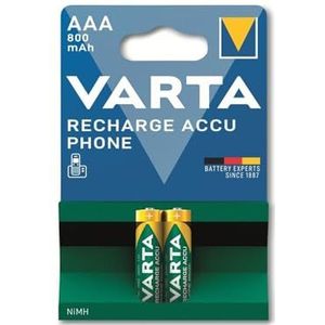 Varta 58398101402 Recharge Accu Phone Accu AAA Micro Ni-Mh Accu, geschikt voor draadloze telefoons, 800mAh 2-Stuks, groen, zilver