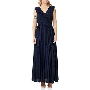 Gina Bacconi Robe maxi pour femme avec volants et jupe plissée, bleu marine, S