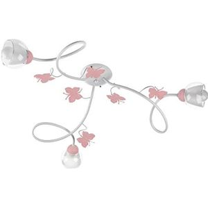 ONLI Plafondlamp met 3 lampen, voor slaapkamer, wit metaal, met roze vlinders