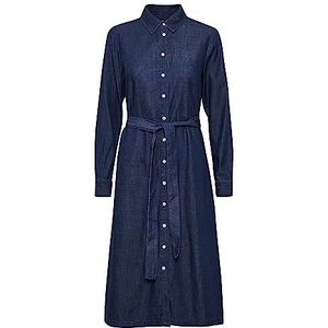 Part Two Robe chemise pour femme longueur sous le genou manches longues nouant ceinture denim, Denim vintage foncé, 36