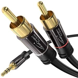 KabelDirekt kabel - 3 m - RCA/3,5 mm naar 2 mannelijke adapterkabel (Y-splitter audiokabel, voor het aansluiten van smartphones/laptops en andere apparaten op hifi-systemen/luidsprekers)