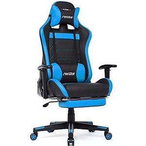 Intimate WM Heart Gaming-stoel, racing, bureaustoel, ergonomisch, gamingbureaustoel, met voetensteun, draaibaar, van kunstleer, hoogte en armleuningen, verstelbaar (blauw)