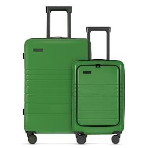 ETERNITIVE - Set van 2 koffers | Reiskoffer van ABS | Harde koffer met TSA-slot | 360° rolkoffer | Handbagage, Groen, 2-delige kofferset (S+M)