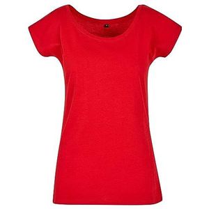Build Your Brand Dames T-shirt met wijde hals dames T-shirt, Rood
