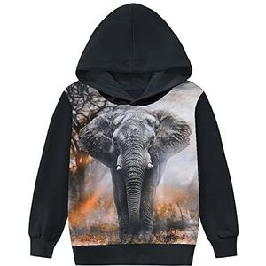 CM-Kid Kinderhoodie sweatshirt met capuchon voor jongens (set van 3), Zwarte olifanten.