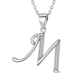 Morella damesketting zilver met letter M hanger 925 zilver gerodineerd met zirkoniasteentjes wit 45 cm