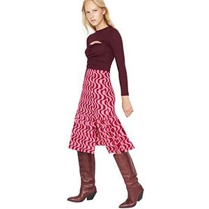 TRENDYOL Jupe en Tricot Midi A-Line pour Femme Skirt, Rouge, XS