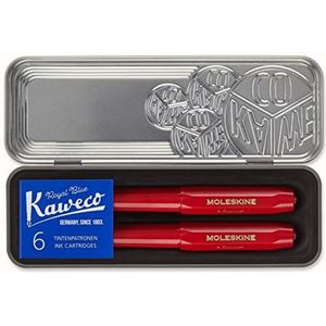 Moleskine Kaweco vulpen van ABS-kunststof met gouden veer in maat M en balpen, 1,0 mm navullingen met blauwe inkt en 6 blauwe inktpatronen, kleur rood