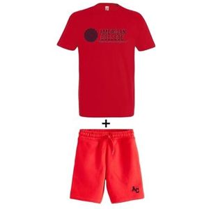 AMERICAN COLLEGE USA 2-delige set T-shirt en shorts voor heren en dames, 2-delige set, T-shirt + shorts, uniseks, 1 stuk, Rood