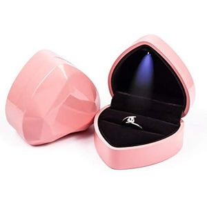 Rolin Roly Fluwelen ringbox met ledlicht ring box fluweel hartvormige juwelendoos voor bruiloft verloving aanbieding voorstel, Leer