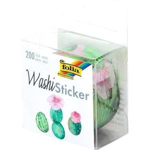folia 26504 Washi Cactus stickers, 200 stuks, rijstpapier, voorgesneden, stickers, stickers, decoratie, 200 stuks