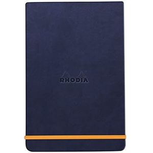 RHODIA 194359C Notitieboek, hardcase, webnotepad, nachtblauw, A6, gelinieerd, 192 pagina's afneembaar, lichtbruin papier, 90 g/m², bladwijzer, elastische sluiting, omslag van kunstleer, Rhodiarama