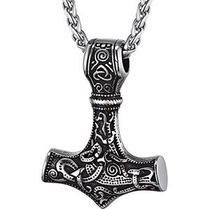 PROSTEEL Mannen Amulet ketting-Thor's hamer hanger met ketting, 55+5CM verstelbaar, Viking sieraden -roestvrij staal/verguld (verzendgeschenkdoos)