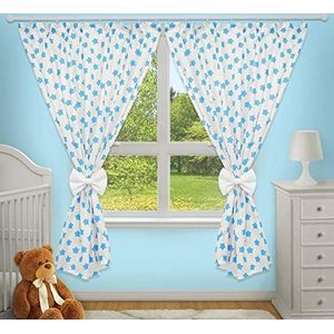 Prachtige decoratieve gordijnen voor babykamer, passend bij onze beddengoedsets voor de kinderkamer (grote turquoise sterren op een witte achtergrond)