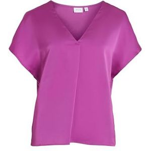 Vila Viellette S/S satijnen top met V-hals - Noos damesblouse met korte mouwen, Cattleya Orchidee