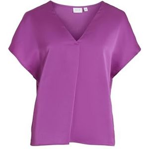 Vila Viellette S/S satijnen top met V-hals - Noos damesblouse met korte mouwen, Cattleya Orchidee