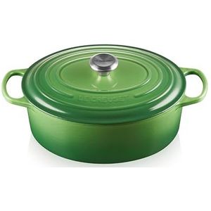 Le Creuset Signature braadpan van geëmailleerd gietijzer met deksel, Ø 31cm, ovaal, 6,3 liter, 5,705 kg, Bamboe groen, 21178314082430