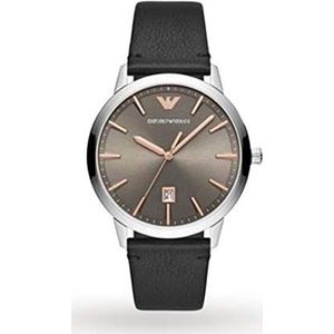 Emporio Armani Herenhorloge met drie wijzers, roestvrij stalen horloge, horlogegrootte 43 mm, Bruin, Riem