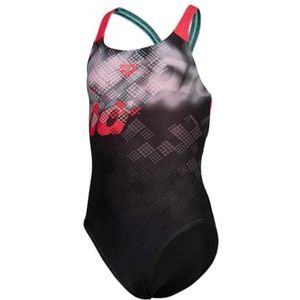 Arena Feel Splash Point Meisjesbadpak met V-hals, zwart-neonrood, 62, Zwart/Neon Rood