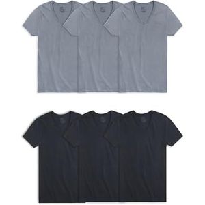 Fruit of the Loom Stay Tucked T-shirt met V-hals voor heren, Regular - zwart/grijs - 6 stuks