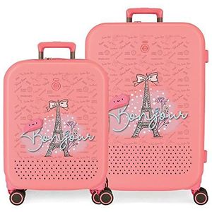Enso Bonjour Kofferset, roze, 55/70 cm, harde schaal, ABS-kunststof, geïntegreerde TSA-sluiting, 116 l, 7,54 kg, 4 dubbele wielen, handbagage, roze, set met koffers, Roze, kofferset