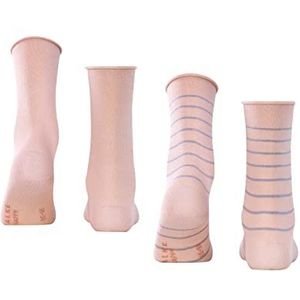 FALKE Happy Stripe Sokken voor dames, katoen, zwart, grijs, plus fijne kleuren, versterkt, mix effen en met fantasiemotief, kleurrijke strepen, 2 paar, roze (blossom 8645)