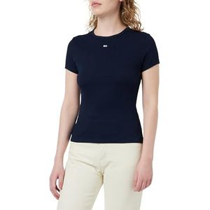 Tommy Hilfiger Tjw Slim Essential Rib Ss gebreide tops S/S dames, Donker Navy Blauw