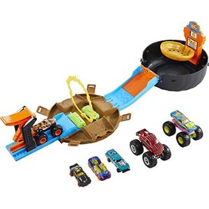 Hot Wheels® HHY74 Monster Trucks Arena Wiel, met 3 Hot Wheels® monstertrucks en 3 Hot Wheels voertuigen in schaal 1:64, cadeau voor kinderen van 4 tot 8 jaar, HHY74