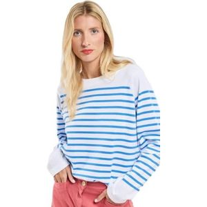 Armor Lux Oversized matroos, ronde hals, rustiek, katoen, dames, wit/saffierblauw, L, wit/saffierblauw, L