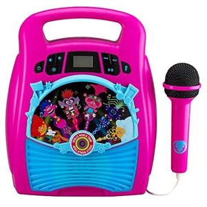 eKids TR-553 Trolls World Tour karaoke-machine met Bluetooth, LED-verlichting, USB-aansluiting, geheugen, roze