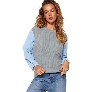 Trendyol FeMan Pull en tricot à col rond coupe régulière, gris clair, taille L, gris clair, L