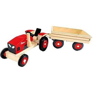Bino World of Toys Zetor houten tractor, houten speelgoed in traditioneel design voor kinderen vanaf 3 jaar, met houten hanger en grote rubberen banden, ter bevordering van de vaardigheden van de