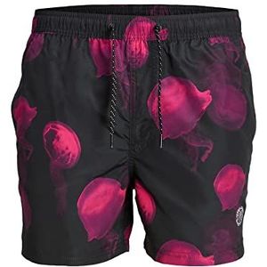 JACK & JONES Jpstfiji Jjswim Core Zwembroek voor heren, Zwart/Detail: Roze duizendblad