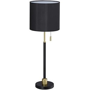 Relaxdays Tafellamp met trekschakelaar, elegant bedlampje met stoffen lampenkap, E27-fitting, HD 69 x 24 cm, zwart/goud