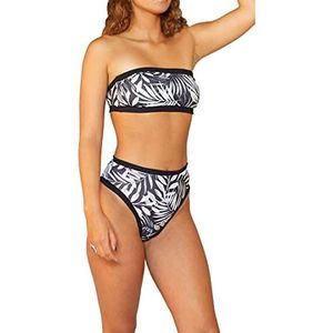 Hurley Bikinibroek voor dames, W party, Palm, Rib Hg Waist Mod BTM, Zwart/Wit