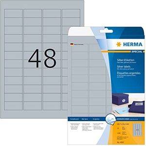 Herma 4097 kunststof etiketten, 45,7 x 21,2 A4, Lasercopy, 1200 stuks, zilver