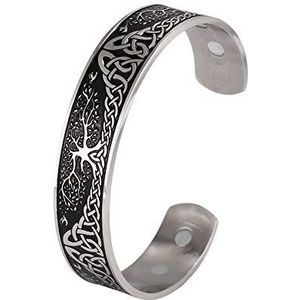Dreamtimes Levensboom Manchet Armband Viking Keltische strik manchet armband armband voor vrouwen mannen roestvrij staal levensboom armband heren zilver manchet armband, Roestvrij staal, Geen