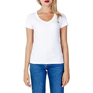Calvin Klein Jeans Elastische V-hals geborduurde Ck gebreide tops S/S dames, Helder Wit