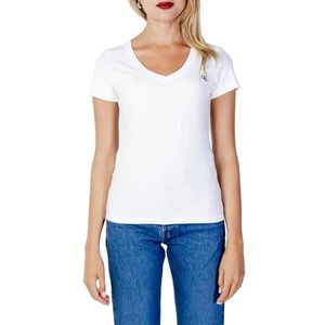 Calvin Klein Jeans Ck Embroidery dames V-hals stretch T-shirt, Helder Wit
